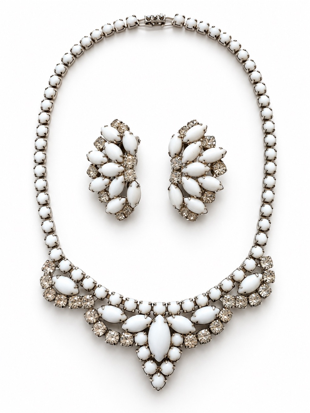 Vintage White Statement Necklace & Earrings set